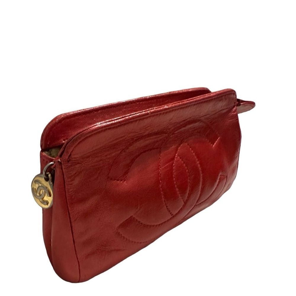 Chanel mini red leather pouch